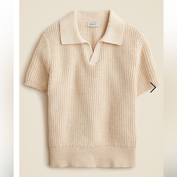Crewcuts Cream Knit Polo Shirt with Ribbed Texture - Picture 1 of 3